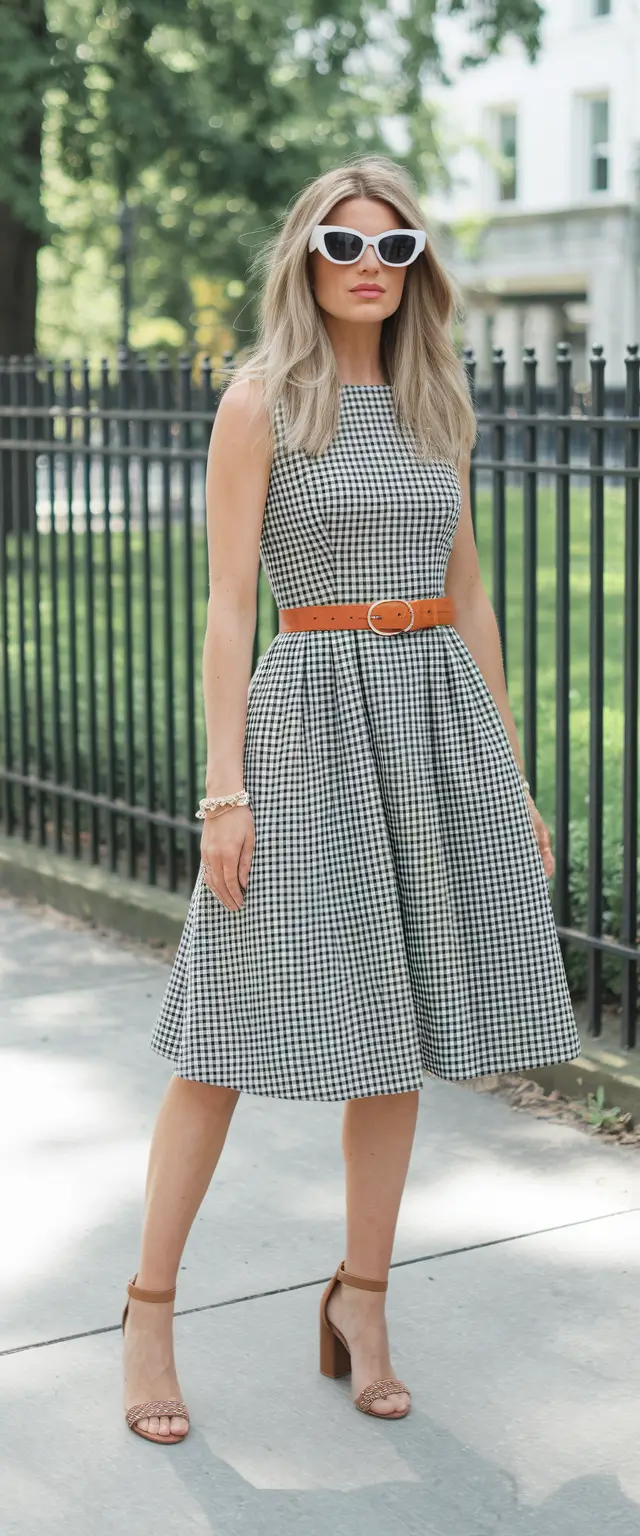 summer business casual outfit ideas 2025 Timeless Checkered Dress