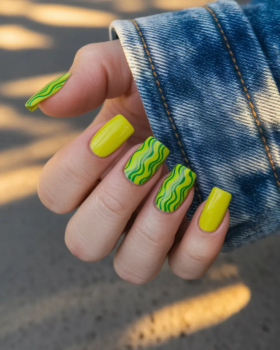 summer nail art ideas 2025 Wavy Citrus Groove