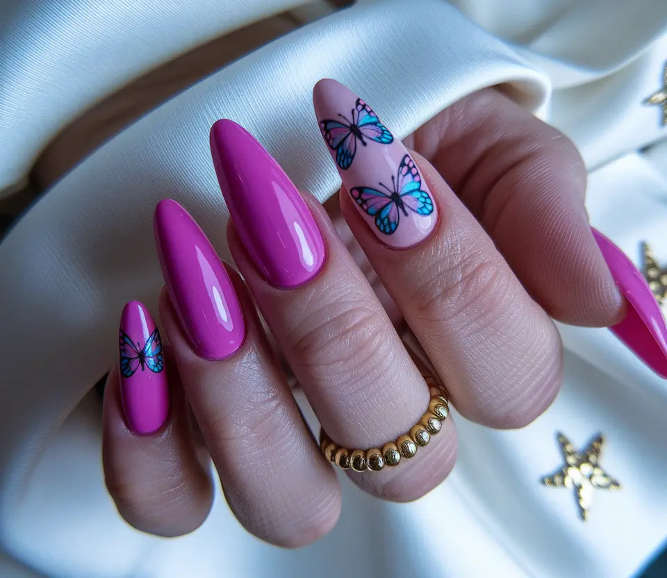summer nail art ideas 2025 Butterfly Bloom in Magenta