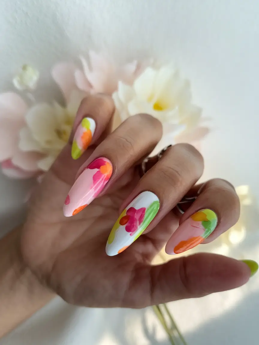 summer nail art ideas 2025 Watercolor Florals in Motion