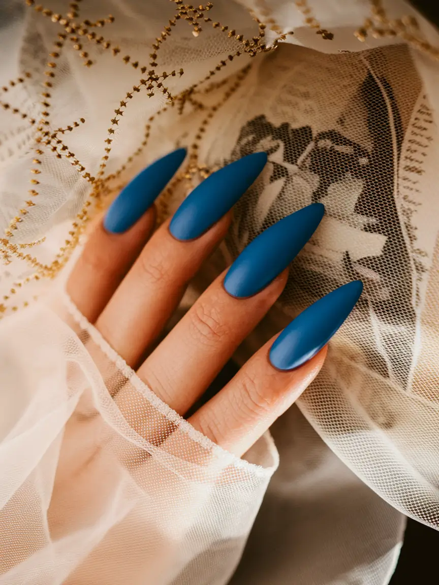 summer nail art ideas 2025 Velvety Blue Matte Drama