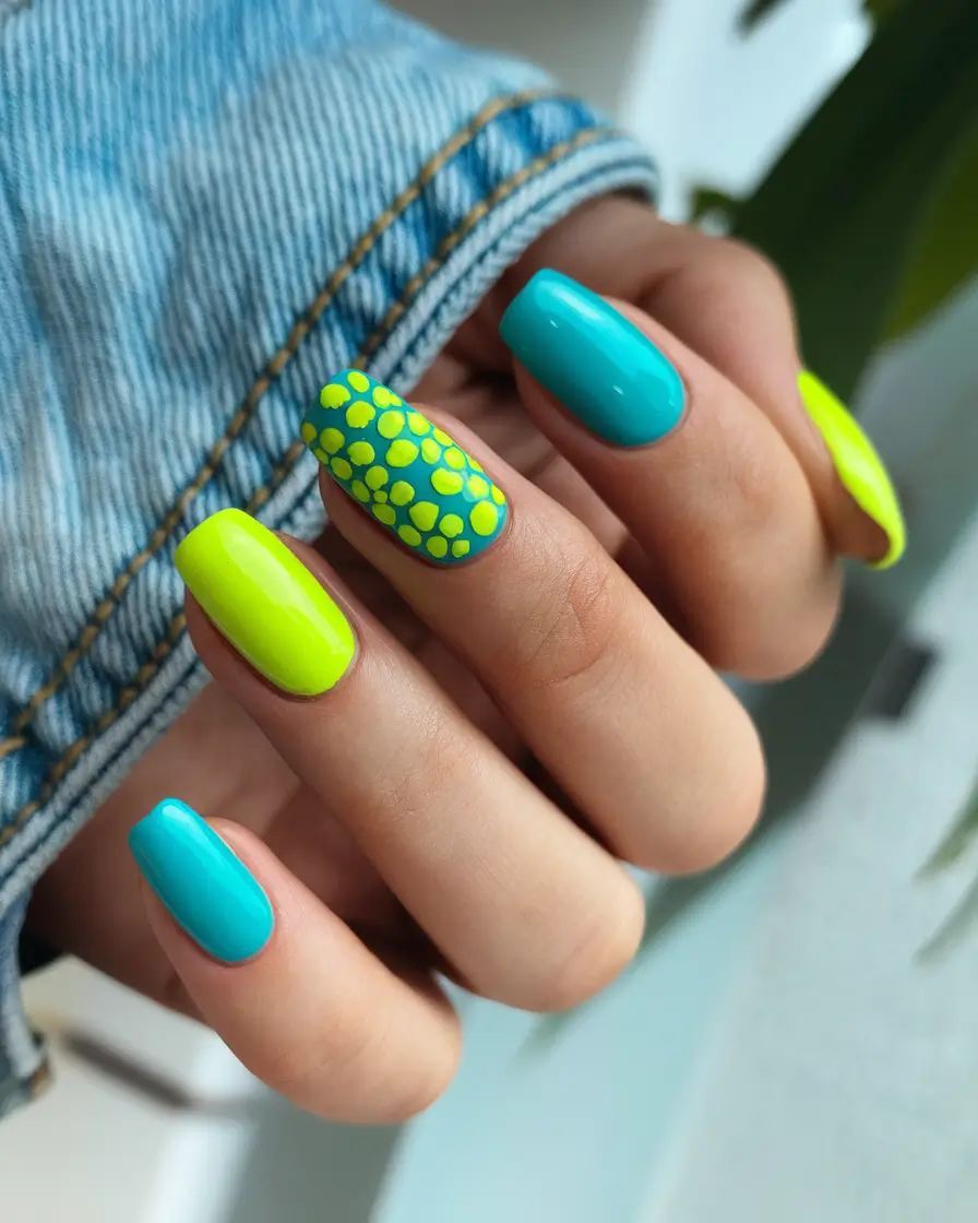 summer nail colors ideas 2025 Neon Leopard Meets Ocean Blue