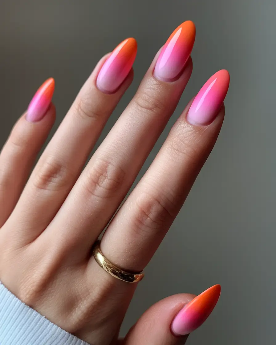 summer nail colors ideas 2025 Sunset Sorbet Fade