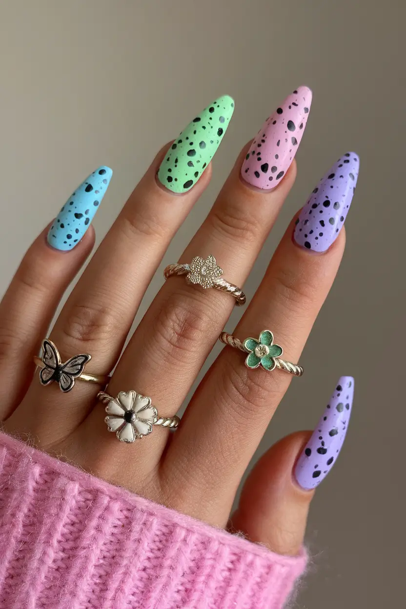 summer nail colors ideas 2025 Speckled Pastel Candy Tips