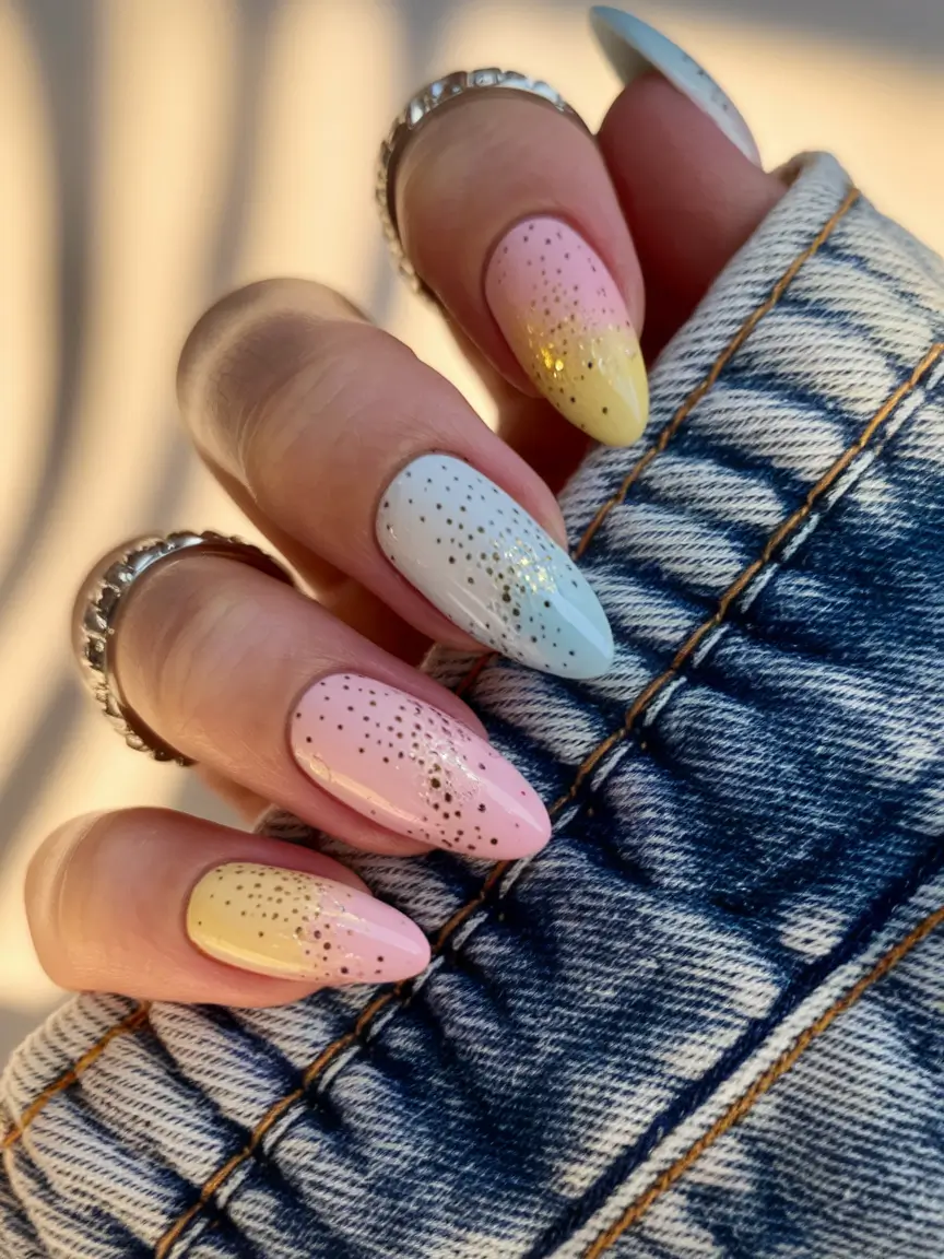 summer nail colors ideas 2025 Sunrise Sparkle Pastels