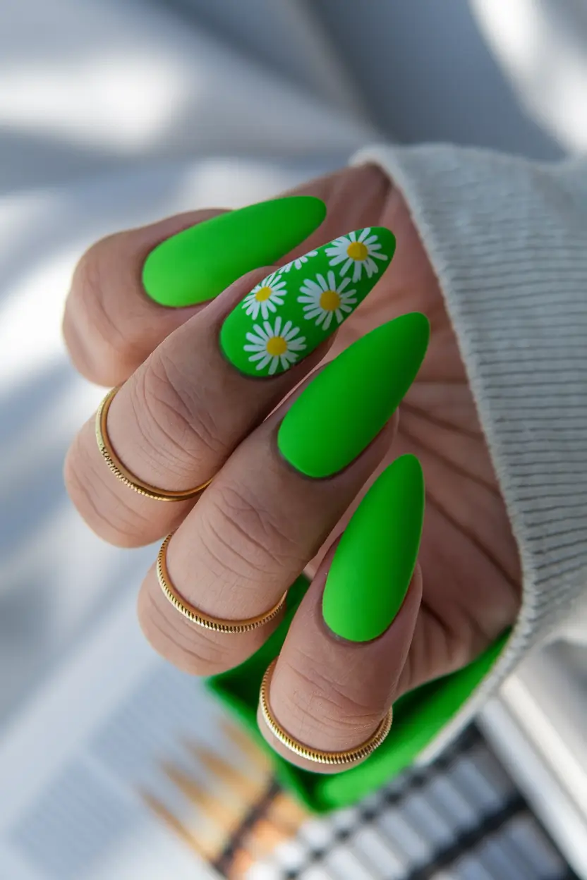 summer nail colors ideas 2025 Lime Matte & Daisy Crush