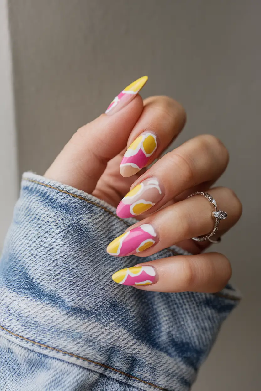 summer nail colors ideas 2025 Abstract Citrus Twist