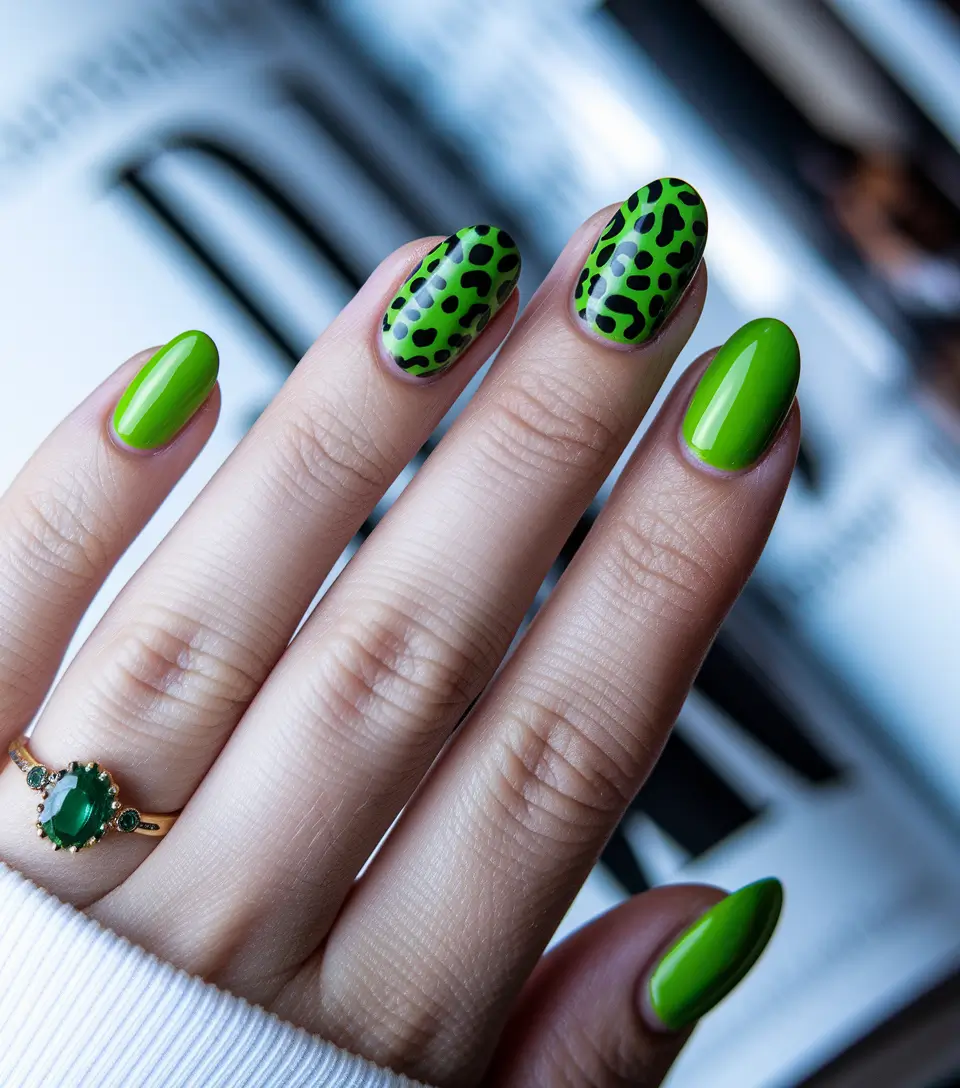summer nail design ideas 2025 Electric Leopard in Vivid Green