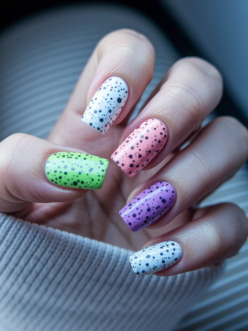 summer nail design ideas 2025 Colorful Candy Speckles on Matte Pastels