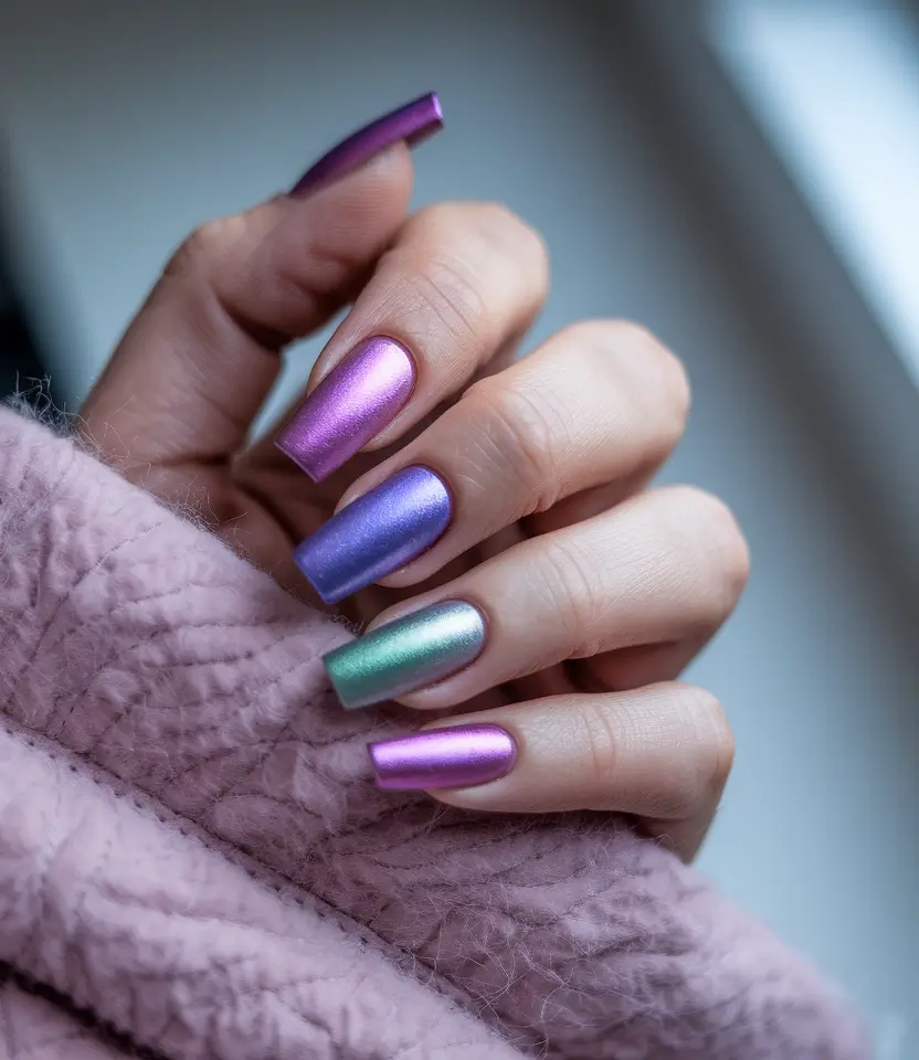 summer nail design ideas 2025 Iridescent Pastel Chrome for Dreamy Vibes