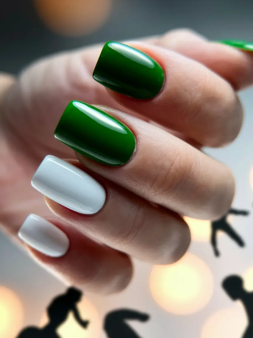 summer nail design ideas 2025 Classic Green and White Duo with a Twist