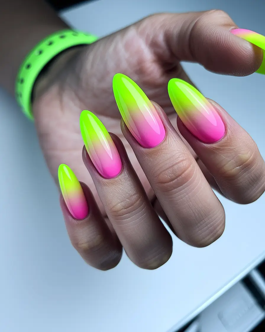 summer nail ideas 2025 neon melt ombre