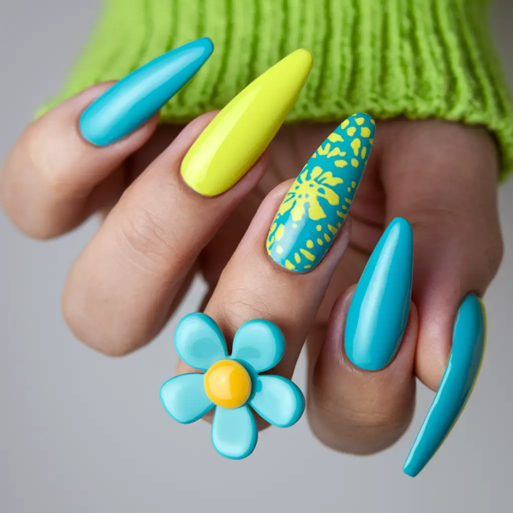summer nail ideas 2025 lemonade splash with florals