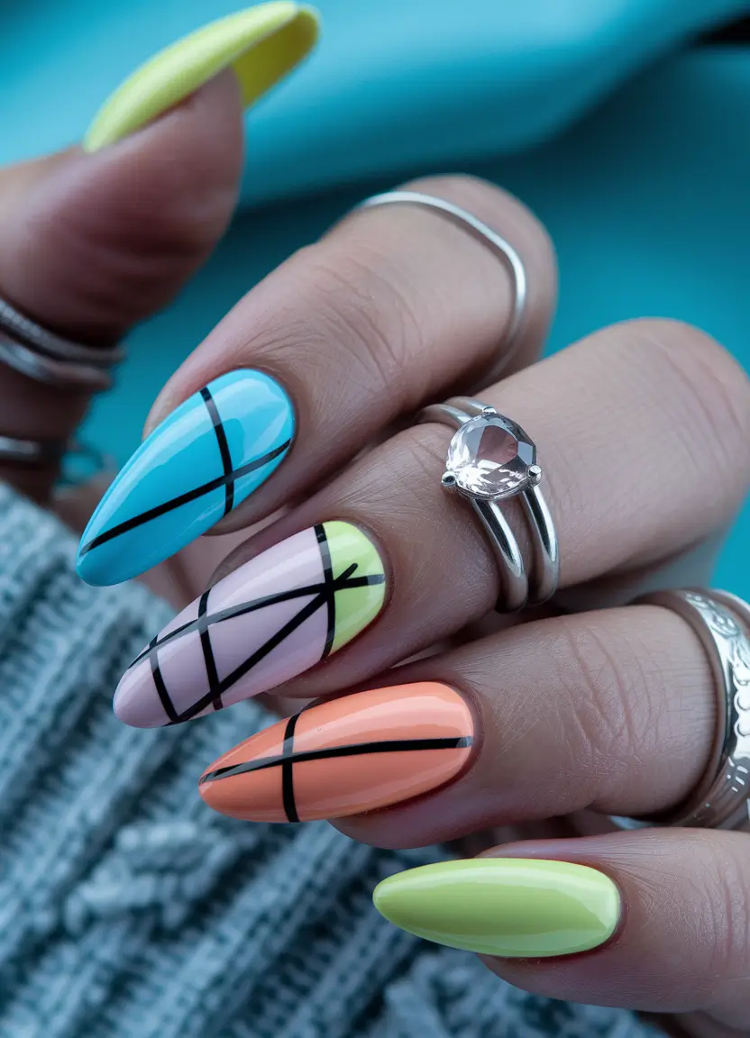 summer nail ideas 2025 abstract grid meets popsicle colors