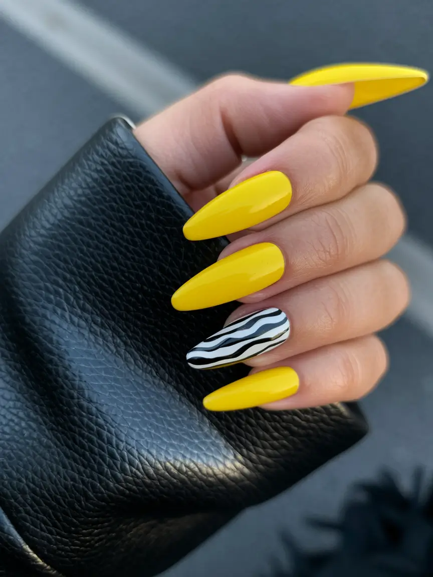 summer nail ideas 2025 zebra pop in sunshine yellow
