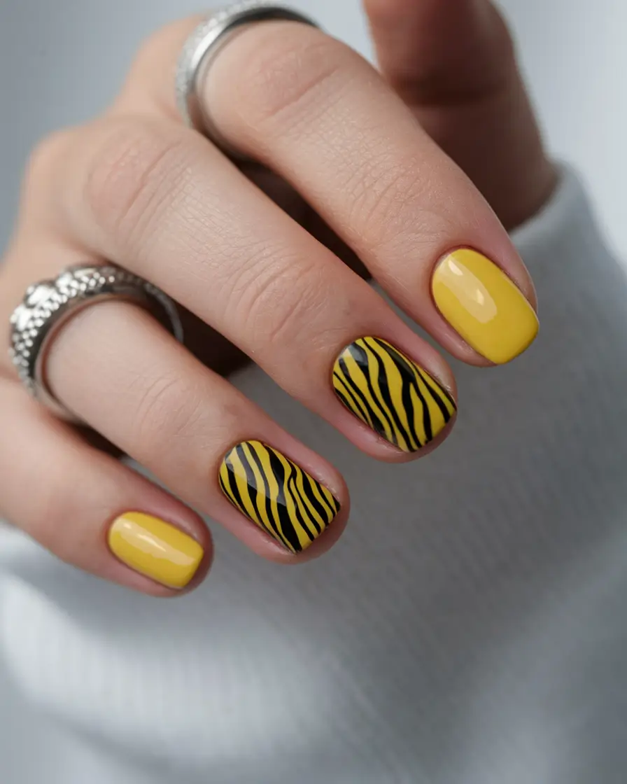 summer nail ideas 2025 yellow zest with a wild streak