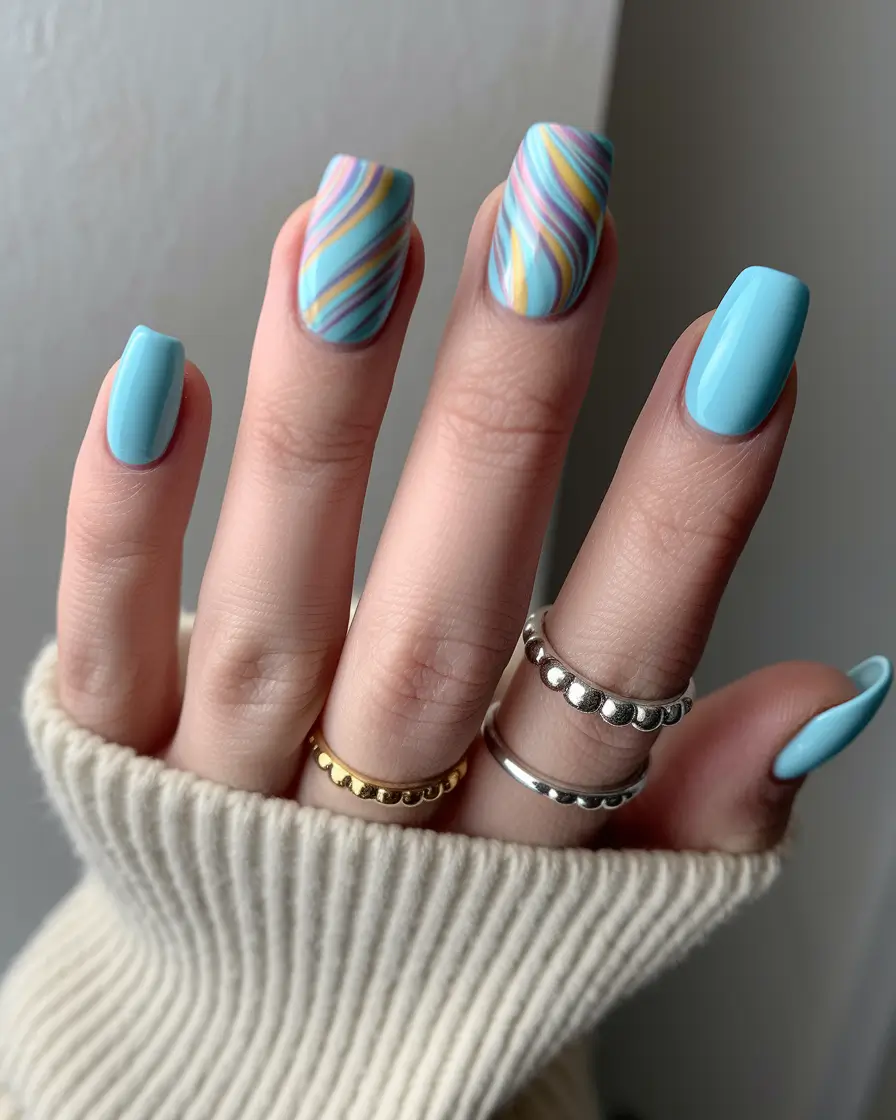 summer nail ideas 2025 pastel swirl pop