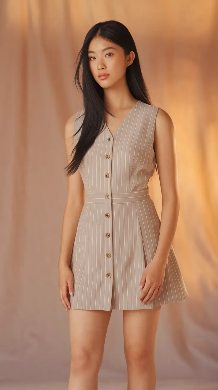 summer old money outfits ideas Pinstripe Button-Up Dress with Minimalist Charm