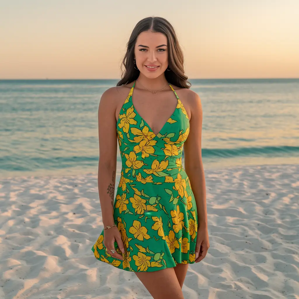 summer short outfits 2025 Tropical Floral for Sunset Strolls