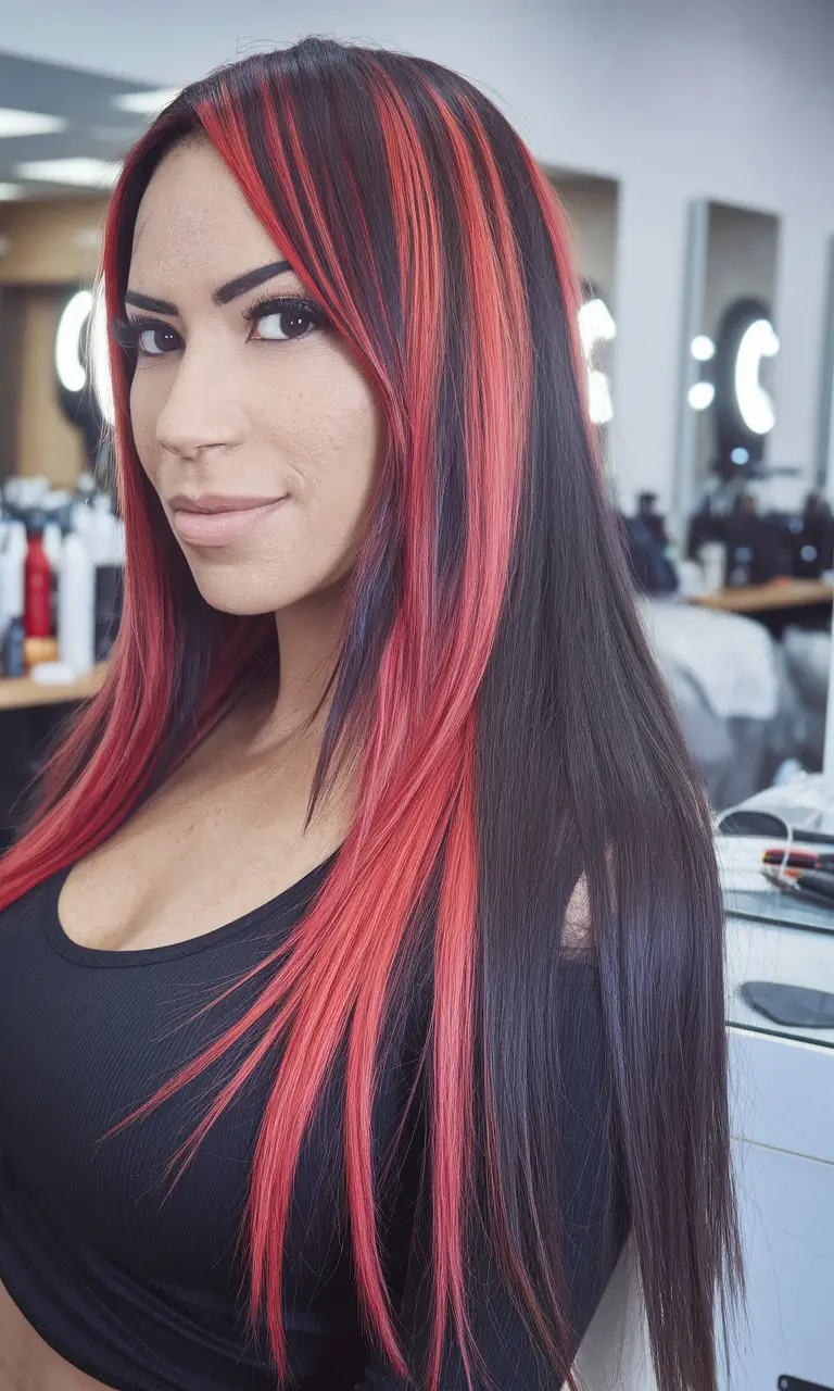 highlights hair summer Red and Black Contrasts for Bold Summer Vibes