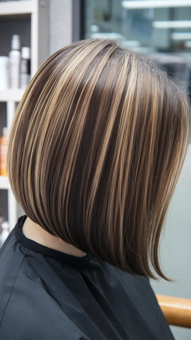 medium brown hair with blonde highlights summer hairstyles Bold Blonde Stripes on a Classic Bob