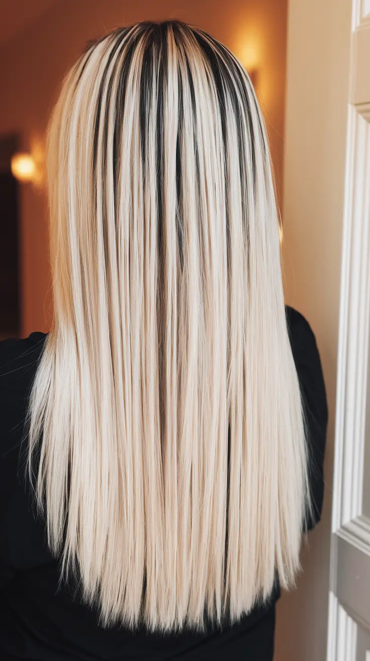 hair color ideas for brunettes for summer balayage highlights Platinum Blonde Streaks with Dark Roots