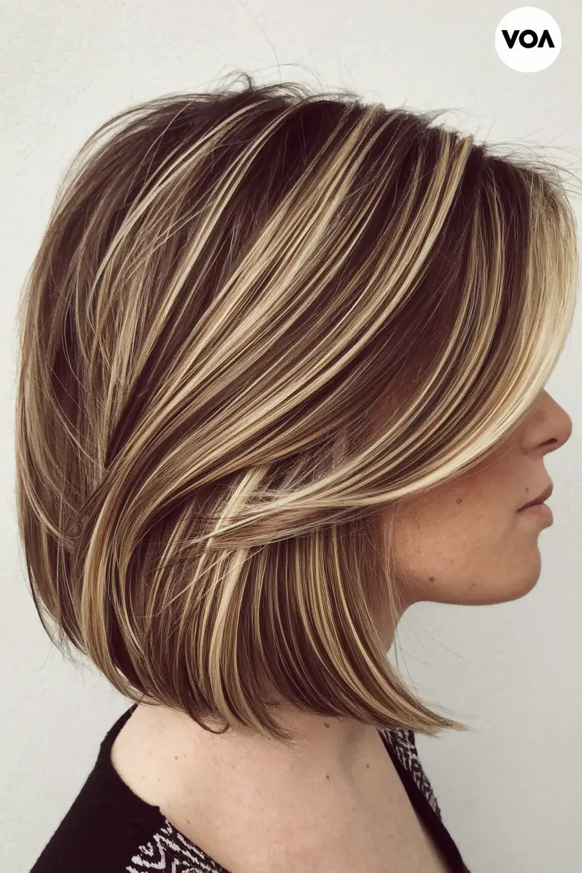 Trendy Medium Hair Looks - Summer Hairstyles 2025 Striped Blonde Highlights for Bold Texture