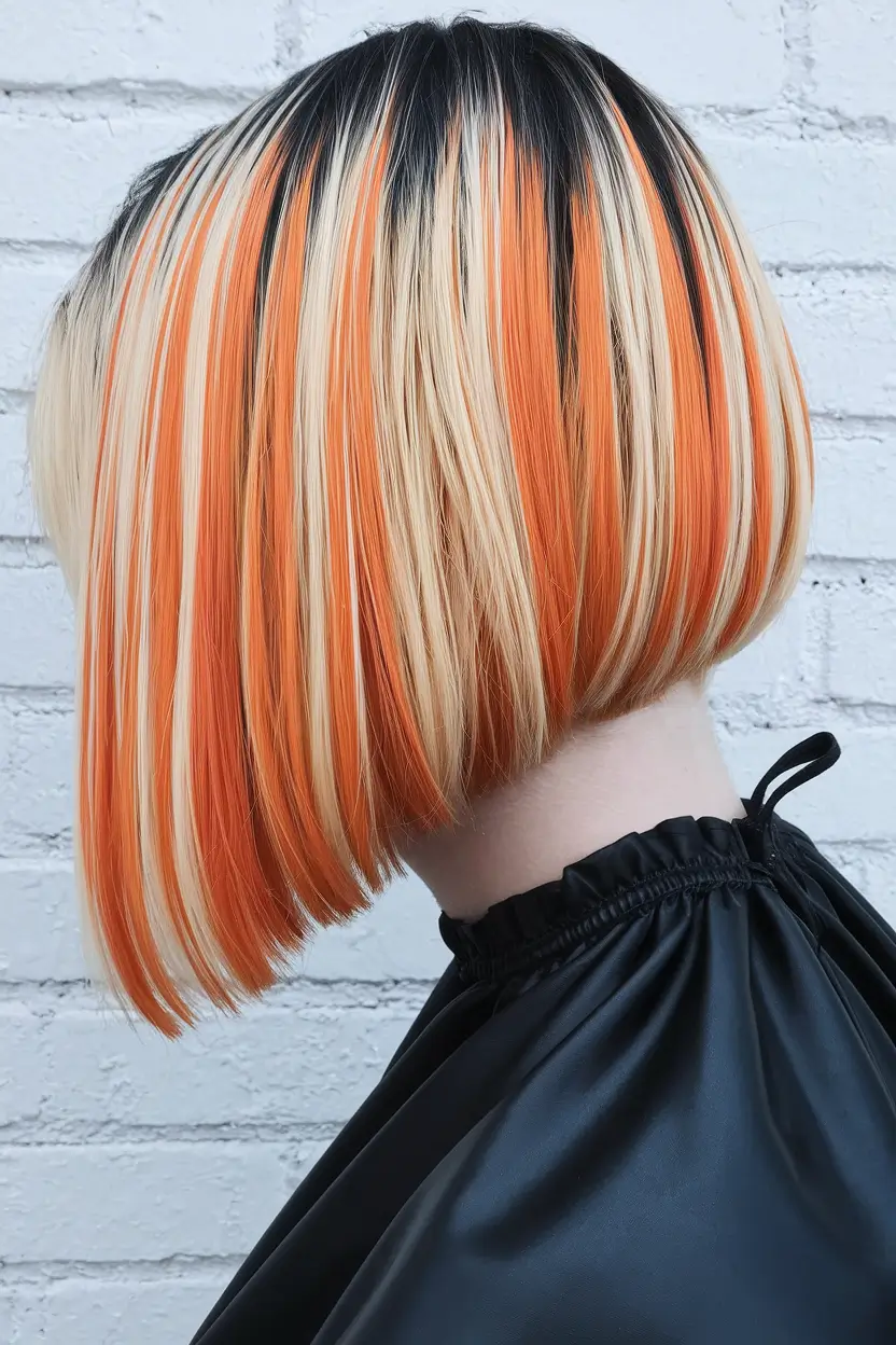 Trendy Medium Hair Looks - Summer Hairstyles 2025 Neon Pop with Bleach Blonde + Orange