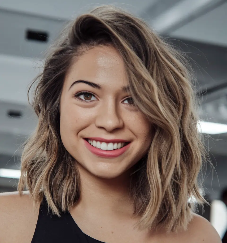 Trendy Medium Hair Looks - Summer Hairstyles 2025 Textured Beach Waves with Side Flip