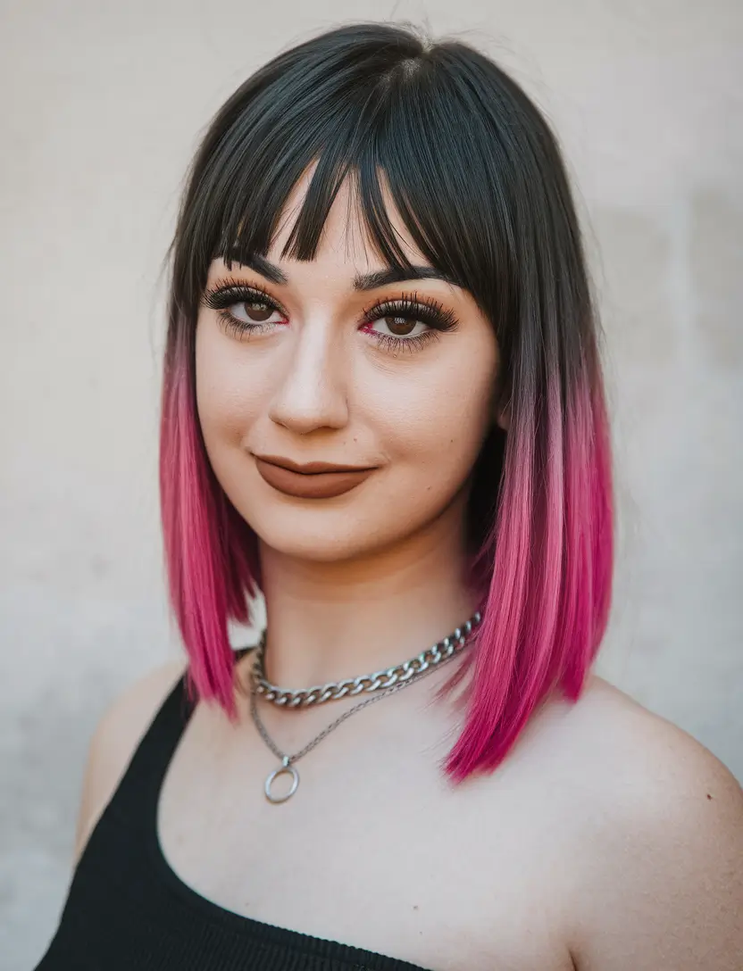 Trendy Ombre Hair Colors Hot Pink Ombre Bob with Bangs H2