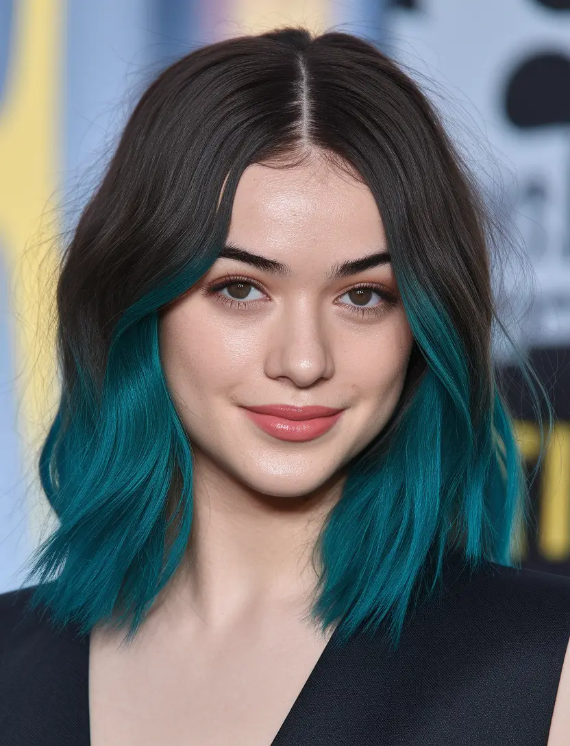 Trendy Ombre Hair Colors Teal Ombre Waves on Brunettes H2