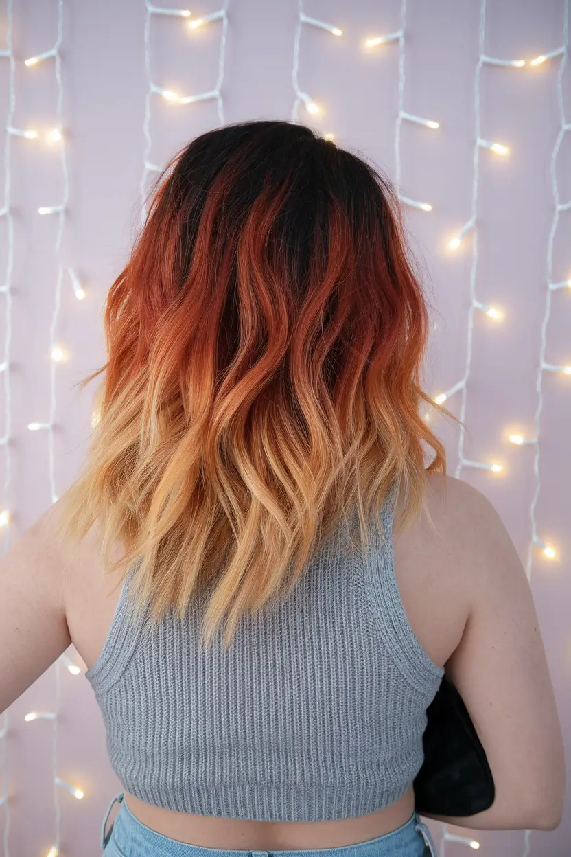 Trendy Ombre Hair Colors Fiery Sunset Ombre on Short Waves H2
