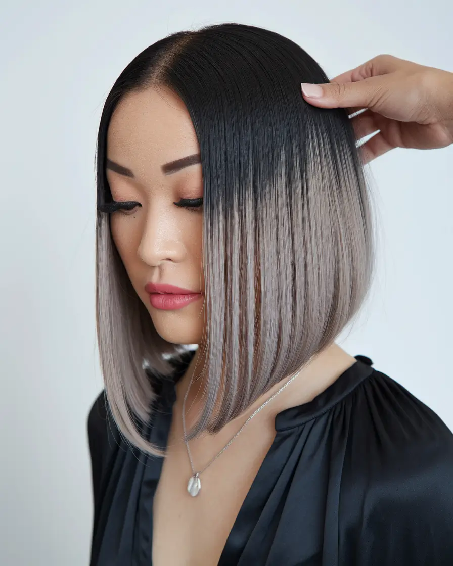 Trendy Ombre Hair Colors Sleek Grey Ombre Bob H2