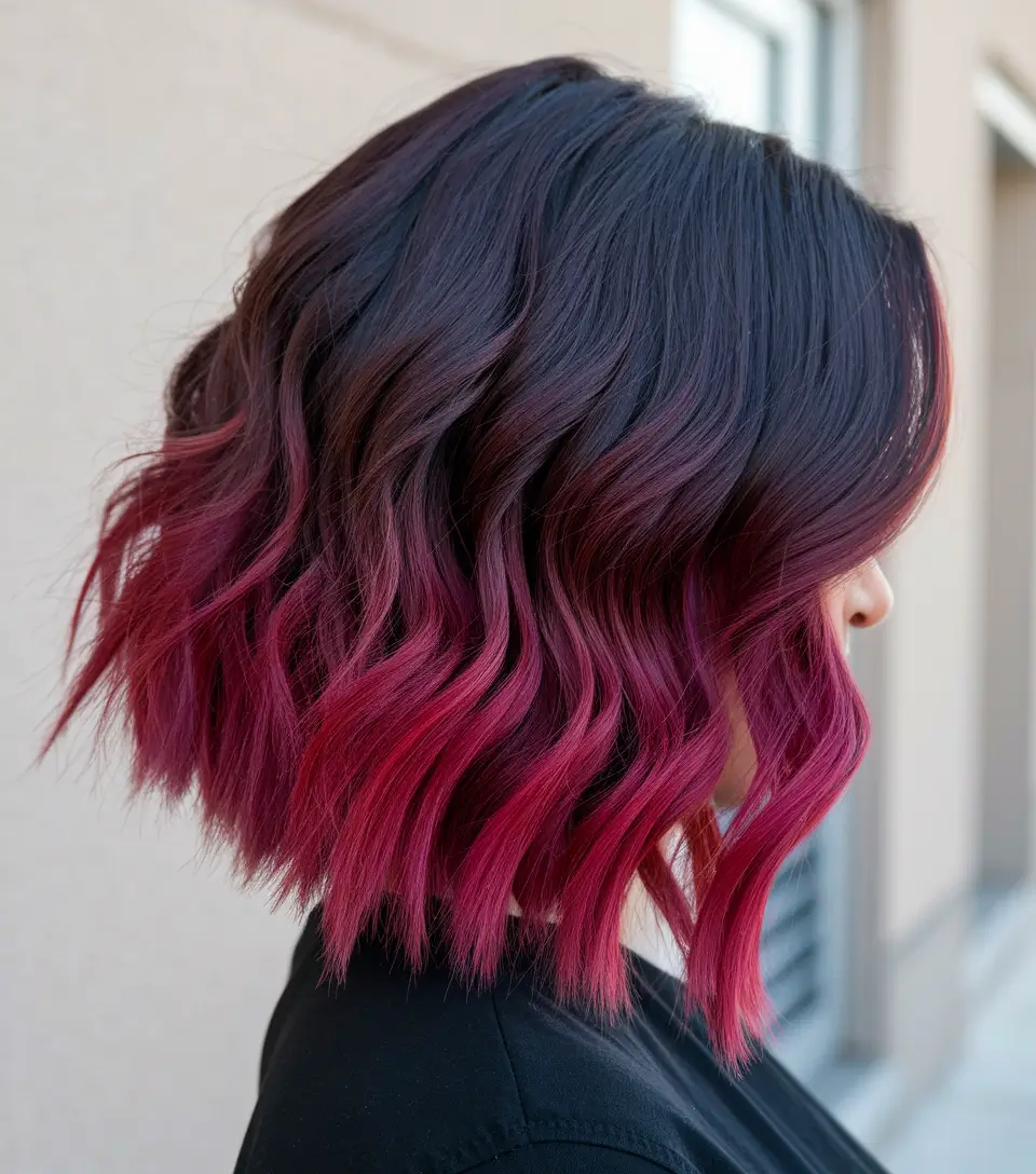 Trendy Ombre Hair Colors Magenta Waves on Short Brunette Hair H2