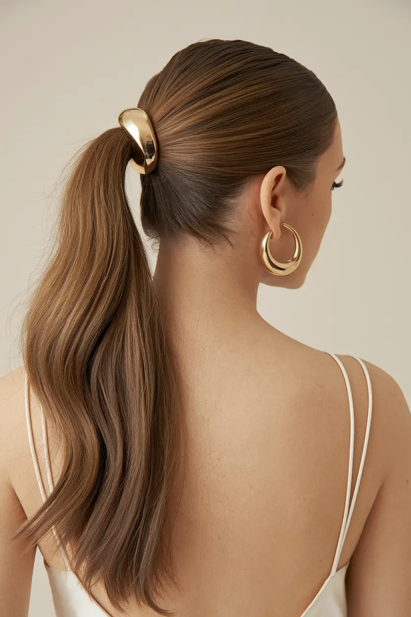 easy summer ponytails for medium hair Glamorous Gold Accented Ponytail