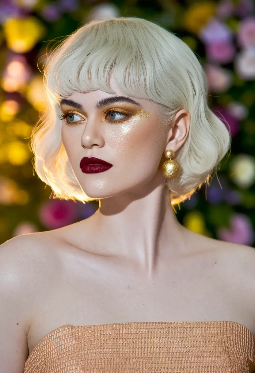 short hair summer styles Retro Hollywood Waves with Baby Bangs