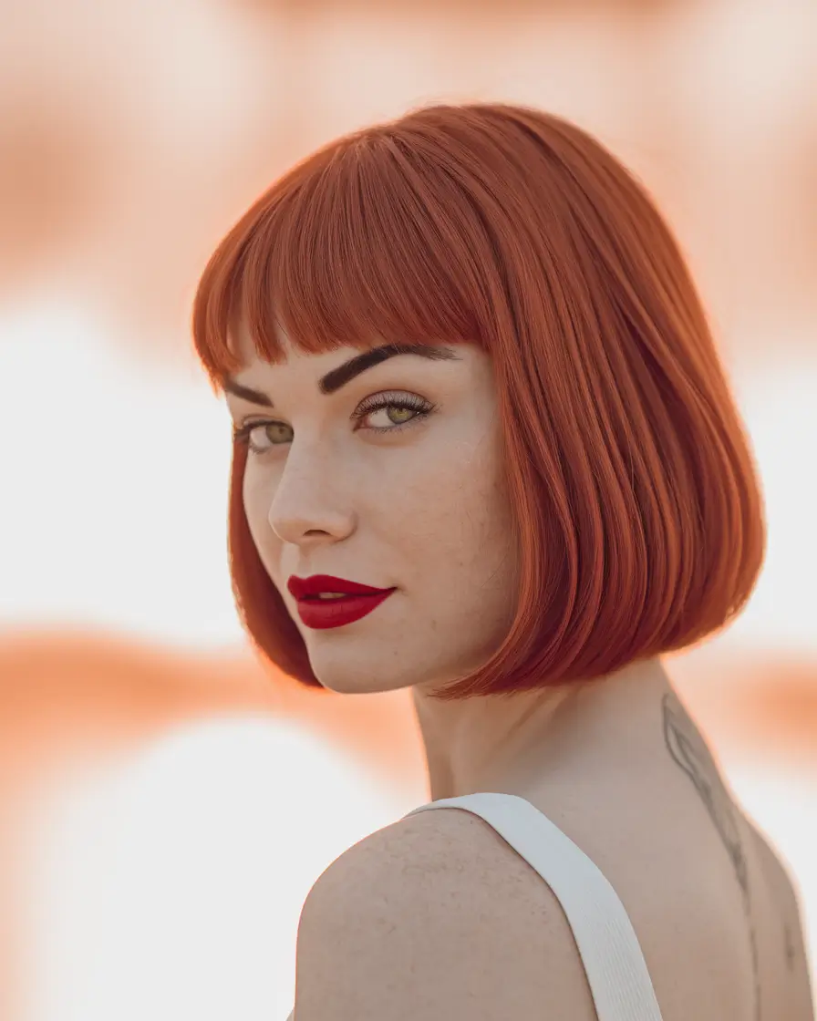 trendy summer hairstyles short hair Fiery Red Blunt Bob