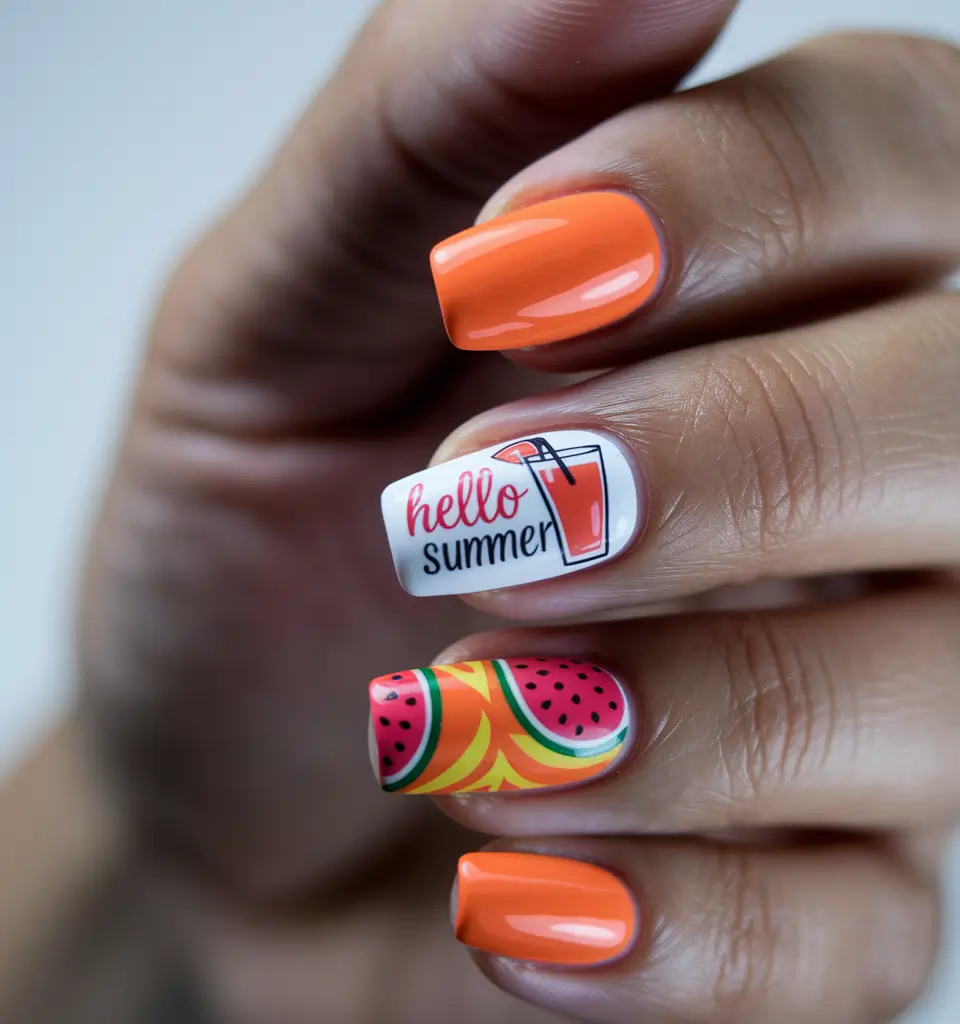 tropical vacation nails ideas 2025+Hello Summer Citrus Party