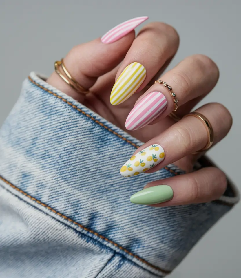 tropical vacation nails ideas 2025+Pastel Picnic Meets Pineapple Charm