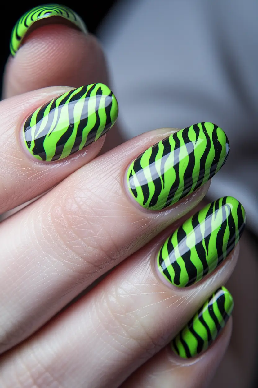 tropical vacation nails ideas 2025+Electric Jungle Stripes