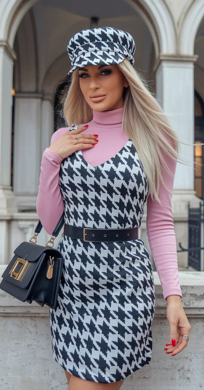 fall old money outfits aesthetic Houndstooth Heritage with a Pop