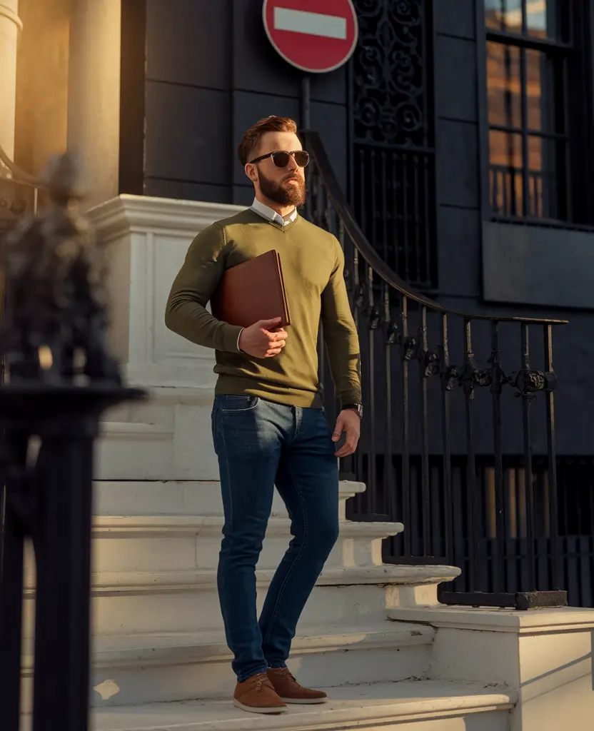 mens-business-casual-fall-outfit-Olive-Green-Simplicity-with-an-Academic-Edge