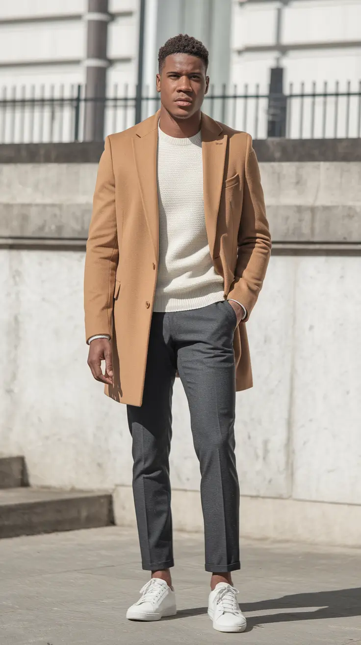mens-business-casual-fall-outfit-Cool-Creams-under-a-Classic-Camel-Coat