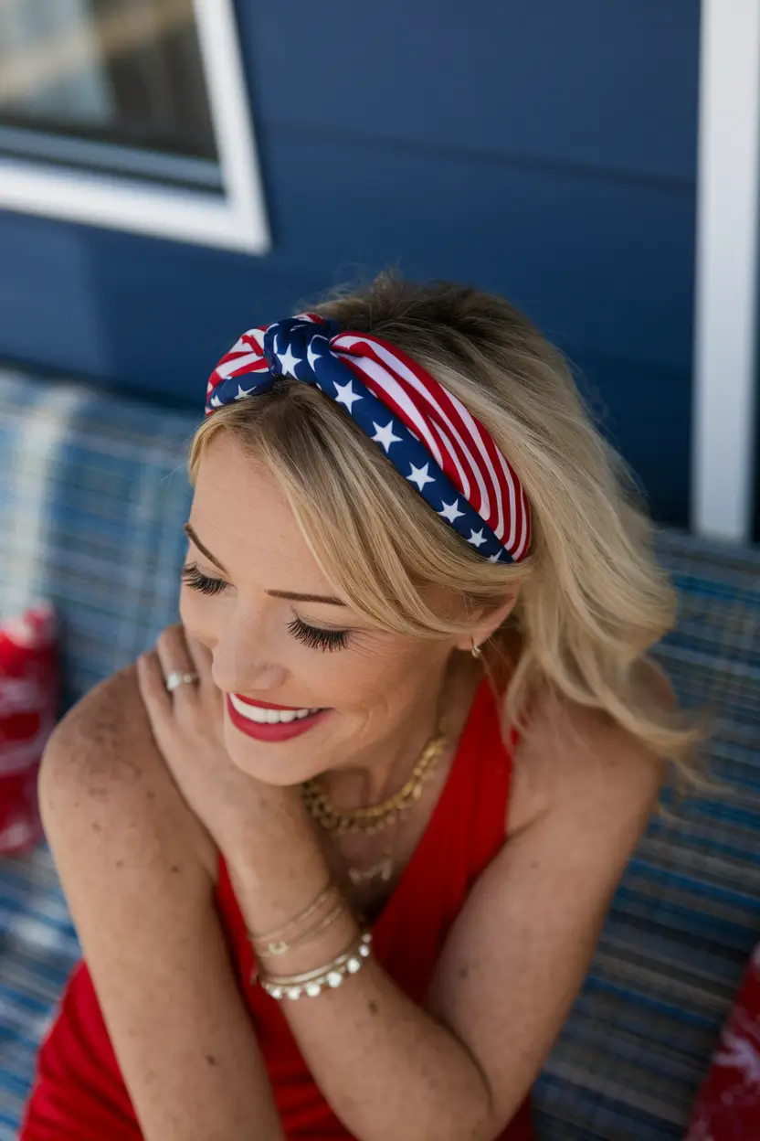 4th of july hair ideas 2025 Shoulder-Length Volume with a Knotted Star Wrap