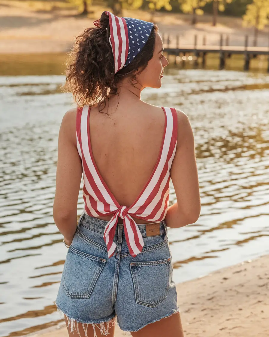 4th of july hair ideas 2025 Beachside Curls with a Triangle Scarf Wrap