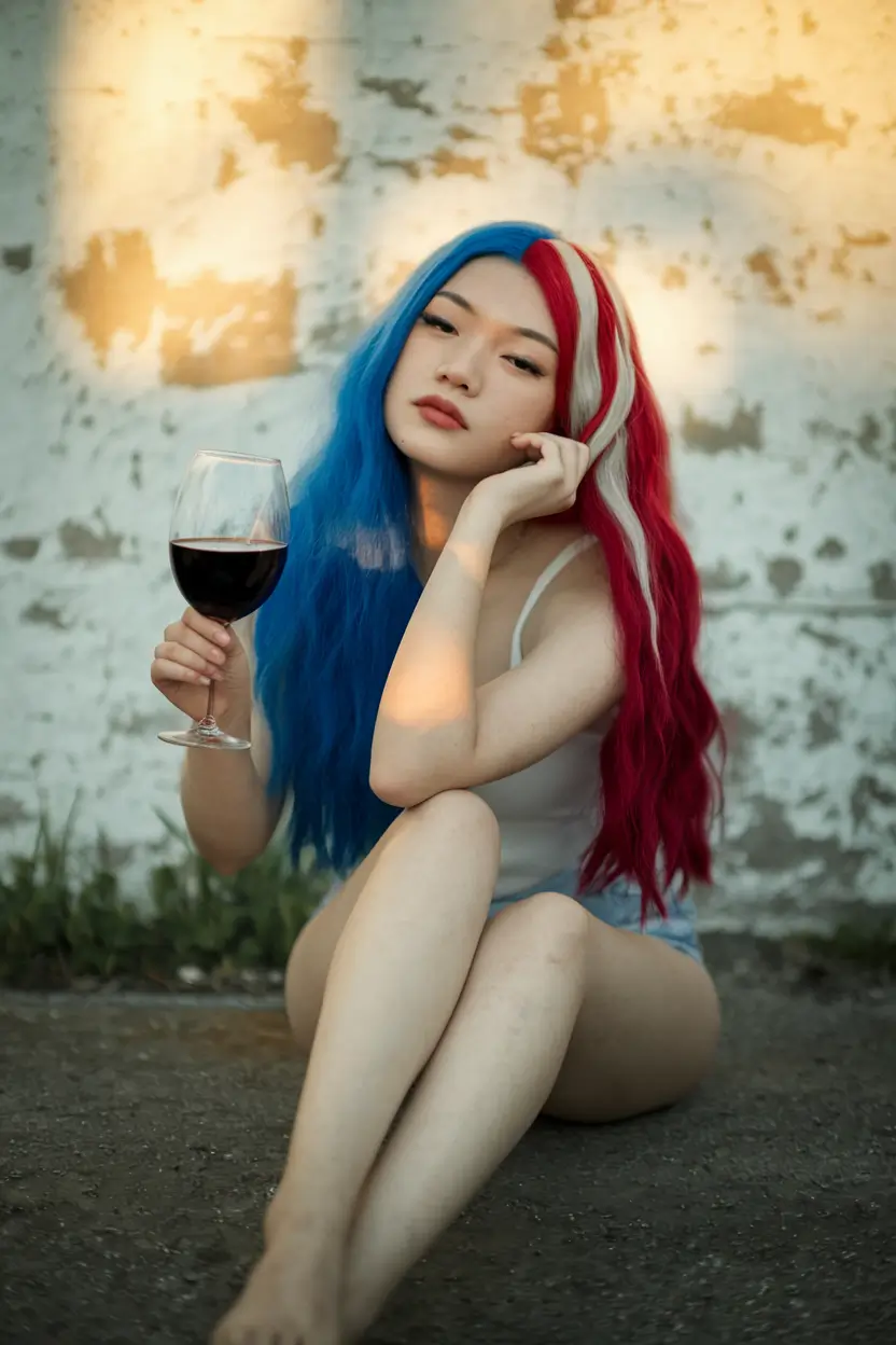4th of july hair ideas 2025 Split-Dye Boldness in Red, Blue, and White