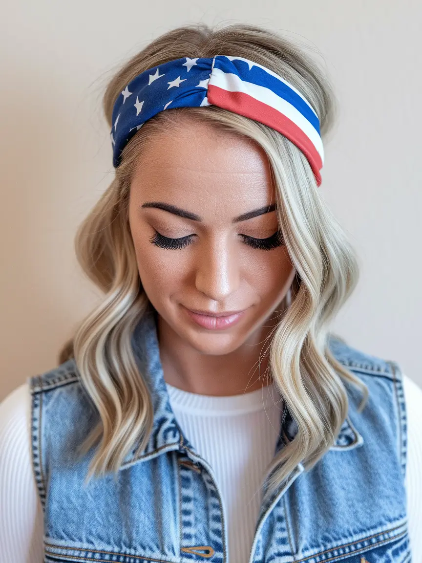 4th of july hair ideas 2025 Twist Headband with Soft Blunt Waves