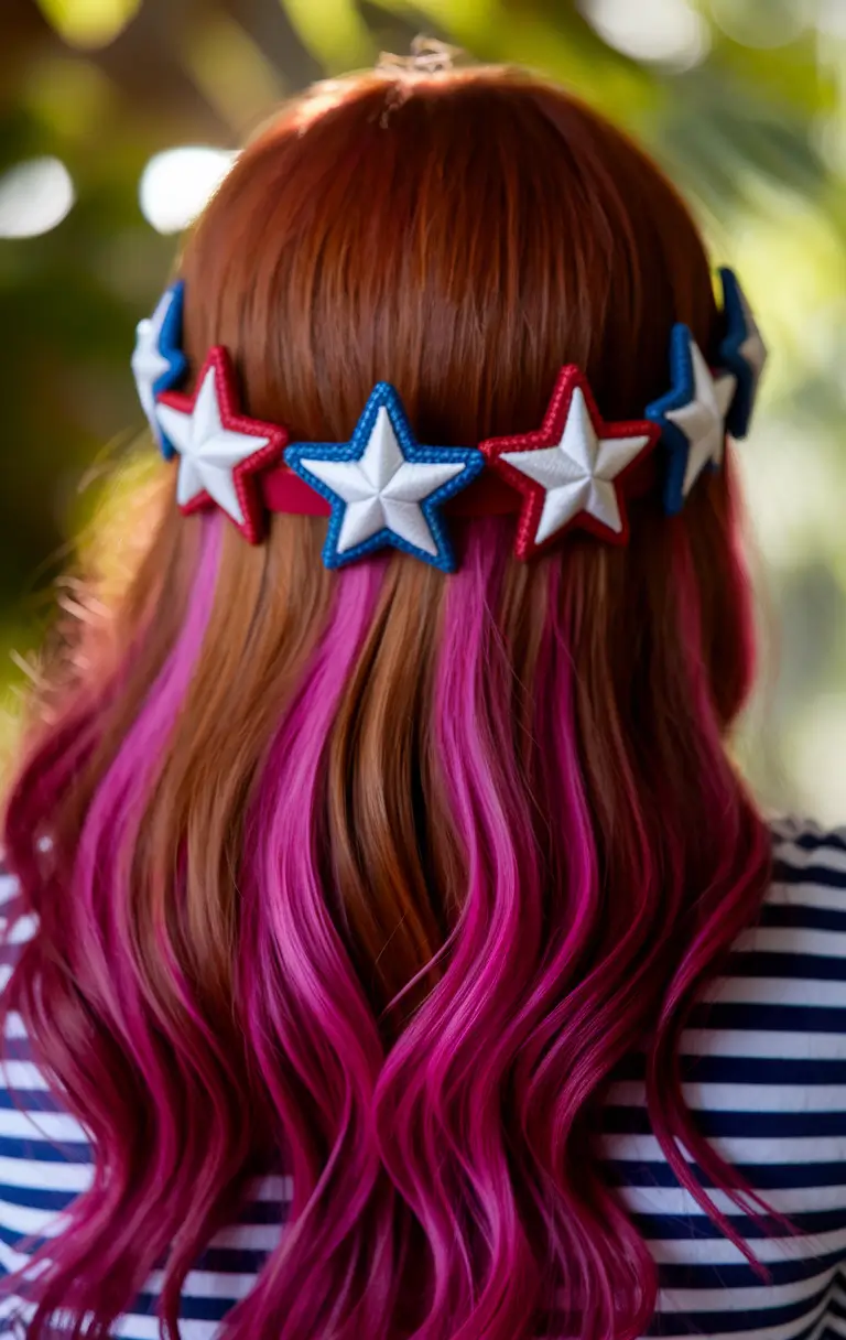 4th of july hair ideas 2025 Star-Crown Headband with Color-Peek Highlights