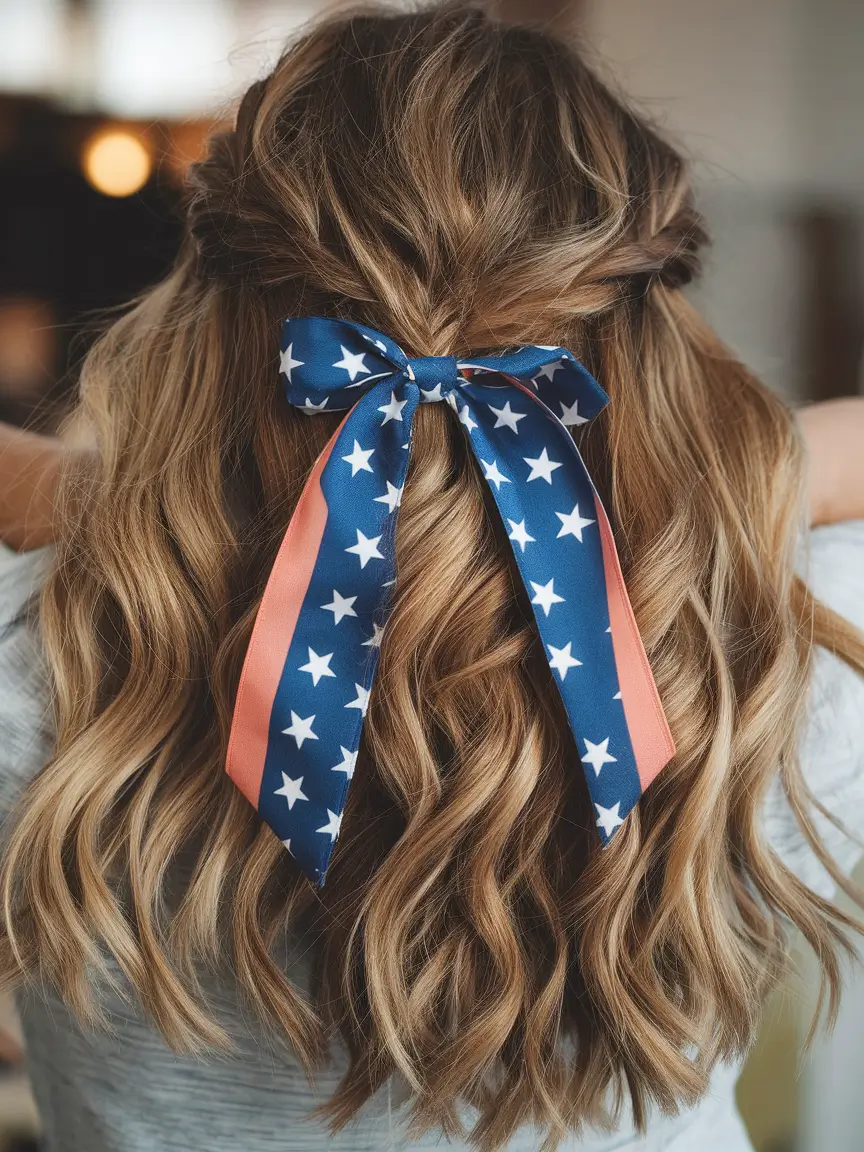 4th of july hair ideas 2025 Loose Curls With a Statement Bow