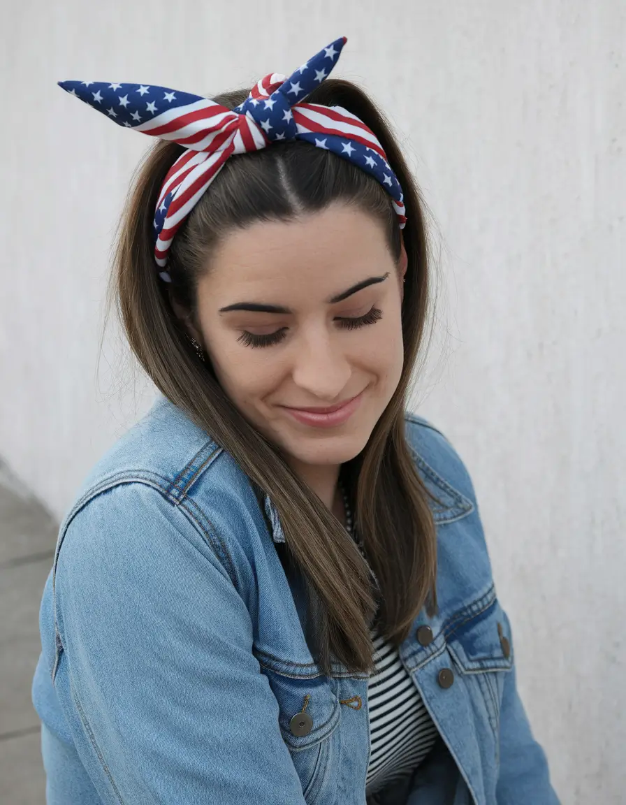 4th of july hair ideas 2025 Structured Bandana with Straight Layers